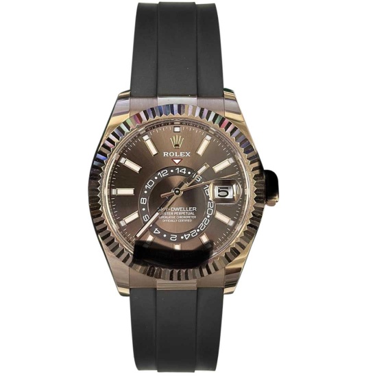 Brand New Rolex Chocolate 18k Gold Skydweller on Oysterflex Strap Comes wit