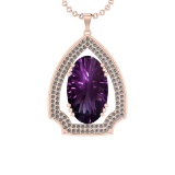 63.50 Ctw VS/SI1 Amethyst and Diamond Prong Set 14k Rose Gold Pendant (ALL