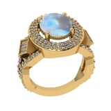 6.37 Ctw I2/I3 Rainbow Moonstone And Diamond 10K Yellow Gold Engagement Rin