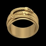 Creature theme Men s Snake Texture 10k Gold Yellow Ring (ALL DIAMOND ARE LA