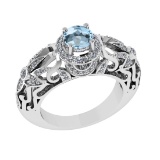1.45 Ctw VS/SI1 Blue Topaz and Diamond Set 10K white Gold Engagement Ring (