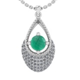 0.80 Ctw VS/SI1 Emerald and Diamond 14k white Gold Engagement Ring