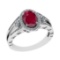 1.61 Ctw VS/SI1 Ruby and Diamond 14k White Gold Engagement Halo Ring (LAB G