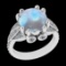 7.18 Ctw VS/SI1 Rainbow Moonstone And Diamond 14K White Gold Engagement Rin