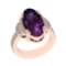 14.46 Ctw VS/SI1 Amethyst and Diamond Prong Set 14k Rose Gold Engagement Ri