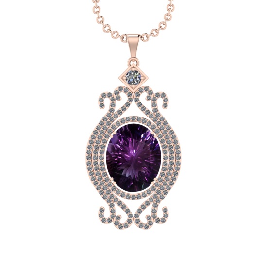 11.88 Ctw VS/SI1 Amethyst and Diamond 14K Rose Gold Pendant (ALL DIAMOND AR