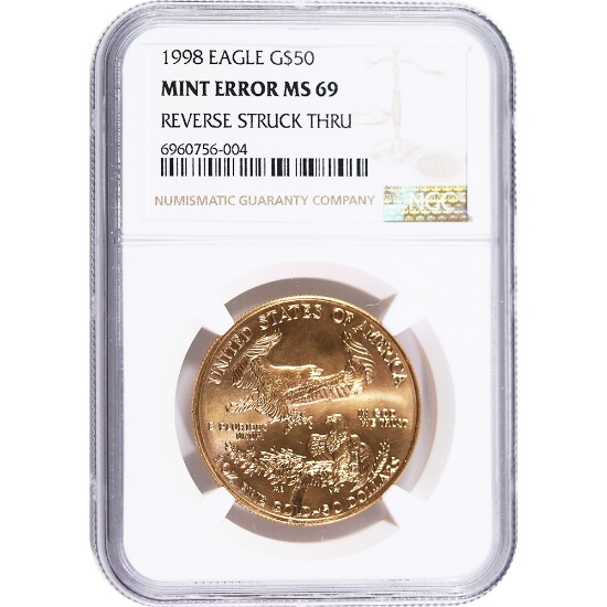 Certified American $50 Gold Eagle 1998 Struck Through Error MS69 NGC