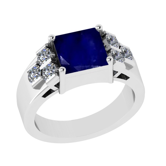 3.66 Ctw VS/SI1 Blue Sapphire and Diamond 14k white Gold Engagement Ring (A