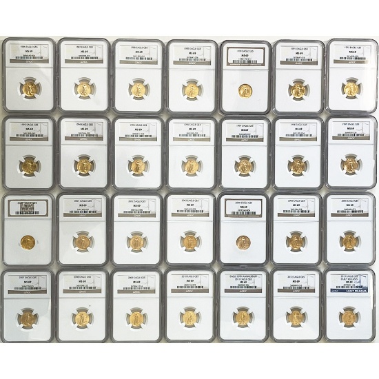 Certified American $5 Gold Eagle 28 Pc. Set 1986-2013 MS69 NGC