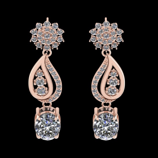 13.57 Ctw VS/SI1 Diamond Prong Set 18k Rose Gold Dangle Stud Earrings (ALL
