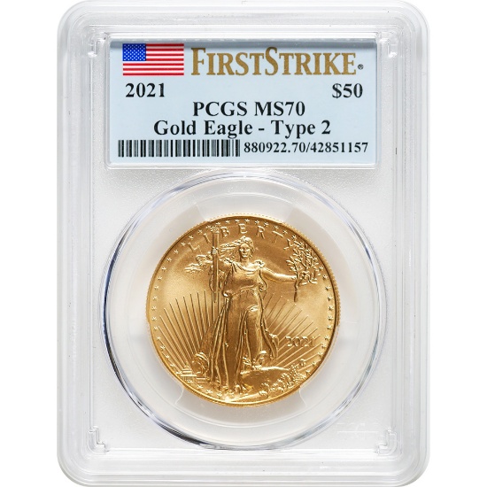 Certified American $50 Gold Eagle 2021 Type 2 MS70 PCGS First Strike