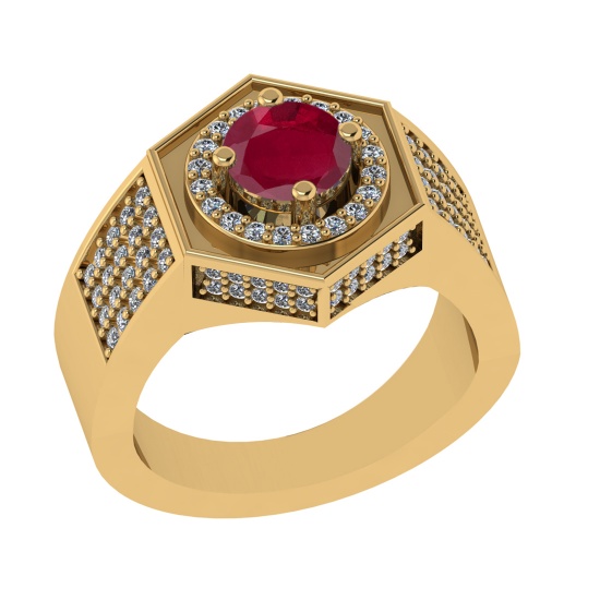 1.42 Ctw VS/SI1 Ruby and Diamond 14K Yellow Gold Engagement Ring (ALL DIAMO