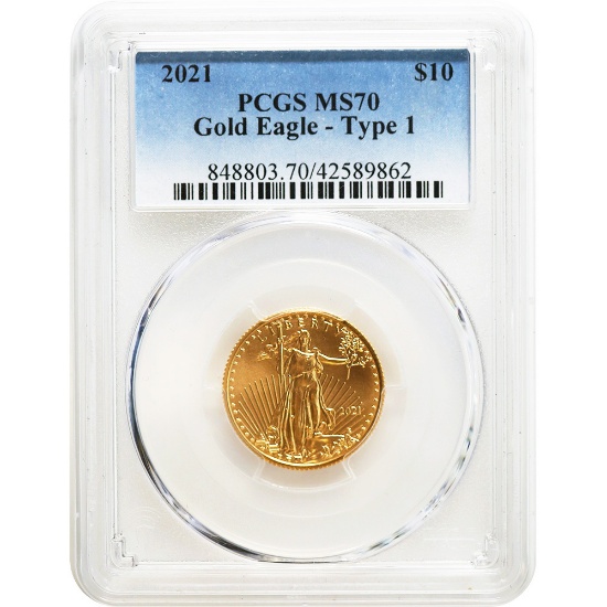 Certified American $5 Gold Eagle 2021 Type 1 MS70 PCGS
