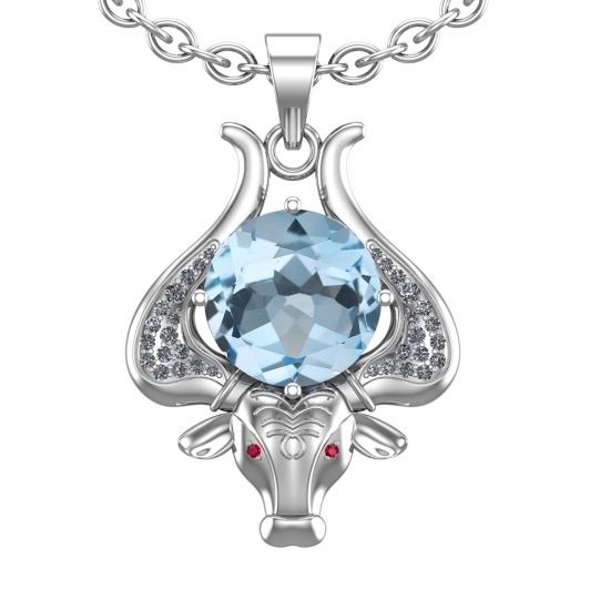 2.89 Ctw VS/SI1 Blue Topaz and Diamond Set 10K white Gold Creature Theme Pe