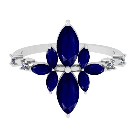 1.75 Ctw VS/SI1 Blue Sapphire And Diamond 14K White Gold Cocktail Ring