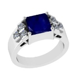 3.66 Ctw VS/SI1 Blue Sapphire and Diamond 14k white Gold Engagement Ring (A
