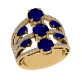 4.22 Ctw VS/SI1 Blue Sapphire and Diamond 14k Yellow Gold Engagement Ring (