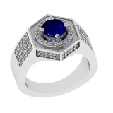 1.42 Ctw VS/SI1 Blue Sapphire and Diamond 14K White Gold Engagement Ring (A