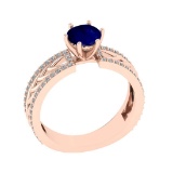 1.36 Ctw VS/SI1 Blue Sapphire and Diamond Prong Set 14K Rose Gold Engagemen