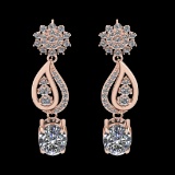 13.57 Ctw VS/SI1 Diamond Prong Set 18k Rose Gold Dangle Stud Earrings (ALL