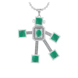 7.65 Ctw VS/SI1 Emerald and Diamond 14K White Gold Necklace(ALL DIAMOND ARE