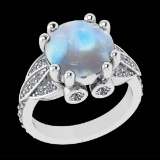 7.18 Ctw VS/SI1 Rainbow Moonstone And Diamond 14K White Gold Engagement Rin