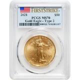 Certified American $50 Gold Eagle 2021 Type 2 MS70 PCGS First Strike