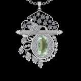 22.47 Ctw VS/SI1 Green Amethyst And Diamond 14K White Gold Necklace( ALL DI