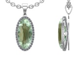 17.79 Ctw VS/SI1 Green Amethyst and Diamond 14K White Gold Necklace (ALL DI
