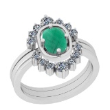 1.40 Ctw VS/SI1 Emerald And Diamond 14K White Gold Anniversary Ring