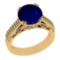 4.39 Ctw VS/SI1 Blue Sapphire and Diamond 14k Yellow Gold Engagement Ring