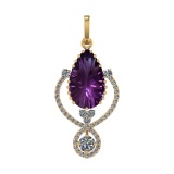 75.18 Ctw SI2/SI1 Amethyst and Diamond Prong Set 14k Yellow Gold Pendant (A