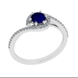 0.69 Ctw VS/SI1 Blue Sapphire and Diamond 14K White Gold Engagement Ring (A