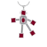7.65 Ctw VS/SI1 Ruby and Diamond 14K White Gold Necklace(ALL DIAMOND ARE LA