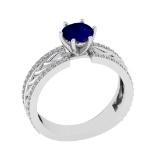 1.36 Ctw VS/SI1 Blue Sapphire and Diamond Prong Set 14K White Gold Engageme