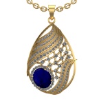 6.68 Ctw VS/SI1 Blue Sapphire and Diamond 14k Yellow Gold Pendant (ALL DIAM