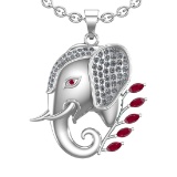 1.99 Ctw VS/SI1 Ruby and Diamond 14k white Gold Animal theme Elephant Penda