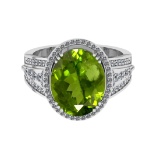 5.60 Ctw VS/SI1 Peridot And Diamond 14K White Gold Engagement Ring( ALL DIA