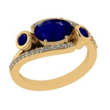 2.94 Ctw VS/SI1 Blue Sapphire and Diamond 14k Yellow Gold Engagement Ring (