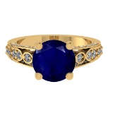 3.32 Ctw VS/SI1 Blue Sapphire and Diamond 14k Yellow Gold Engagement Ring (