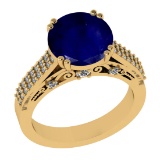 4.39 Ctw VS/SI1 Blue Sapphire and Diamond 14k Yellow Gold Engagement Ring