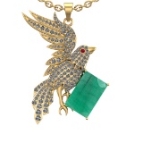 9.27 Ctw VS/SI1 Emerald and Diamond 14K Yellow Gold Pendant (ALL DIAMOND AR