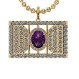 42.90 Ctw VS/SI1 Amethyst and Diamond 14K Yellow Gold Pendant
