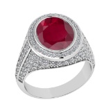 4.70 Ctw VS/SI1 Ruby and Diamond Prong Set 14K White Gold Engagement Ring (