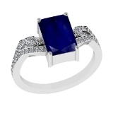 2.77 Ctw VS/SI1 Blue Sapphire and Diamond 14k white Gold Engagement Ring (A