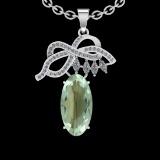 16.99 Ctw VS/SI1 Green Amethyst And Diamond 14K White Gold Necklace( ALL DI