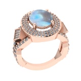 6.37 Ctw I2/I3 Rainbow Moonstone And Diamond 10K Rose Gold Engagement Ring(