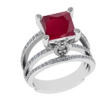 2.70 Ctw VS/SI1 Ruby And Diamond 14k White Gold Engagement Ring (ALL DIAMON