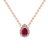0.89 Ctw VS/SI1 Ruby and Diamond Prong Set 14K Rose Gold Necklace (ALL DIAM