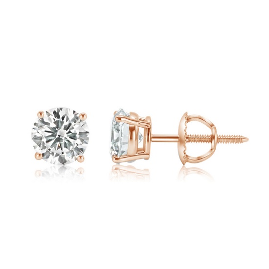 1.13 ctw 14k Rose Gold 4 Prong Basket Screwback Round Stud (LAB GROWN DIAMO